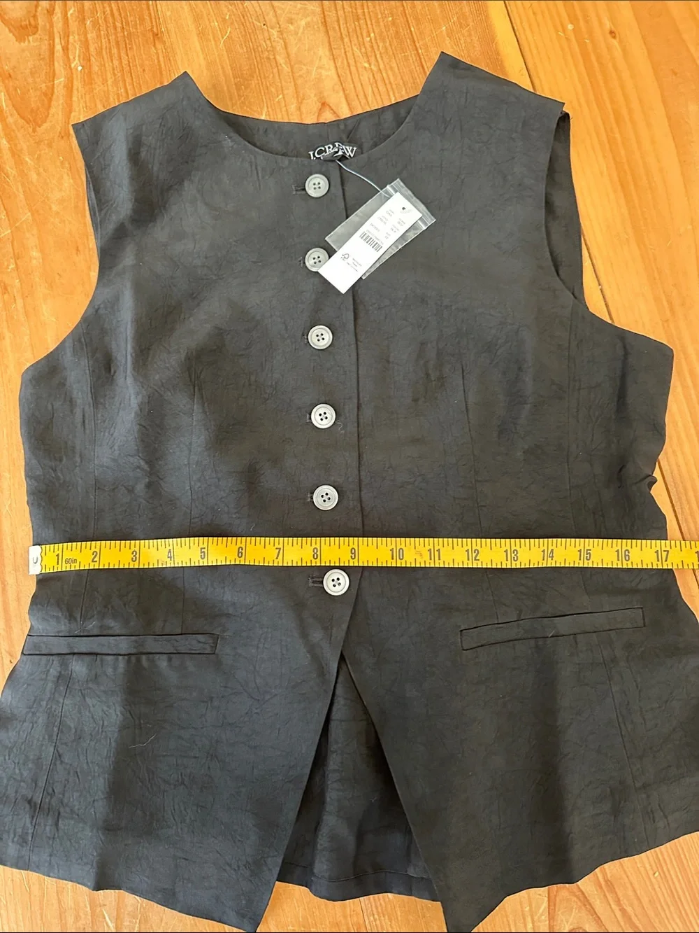 J. Crew Black Essential Cutaway Sleeveless Button-Front Vest in textured satin